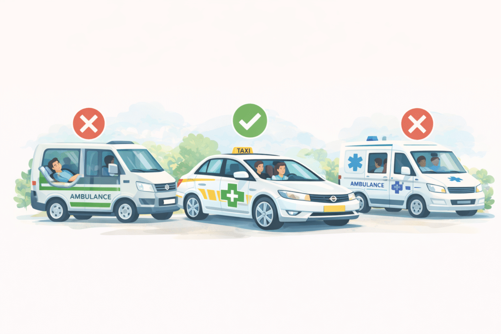 Différences entre un taxi médicalisé, une ambulance et un VSL.